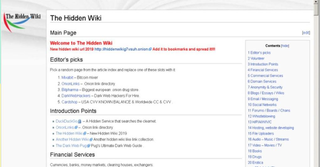 hidden wiki page