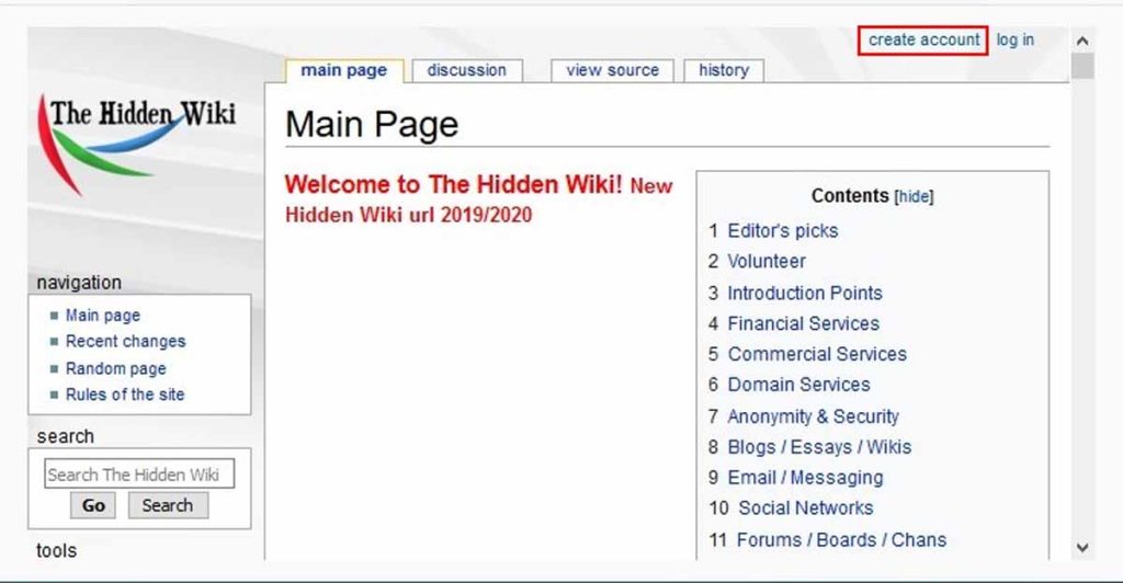 The hidden wiki page